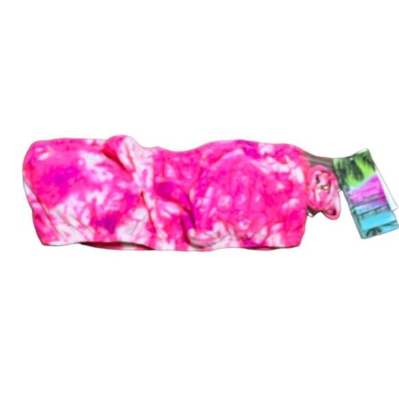 Breaking Waves Hot Pink Tie Dye Strapless Bikini Top, Size M, NWT - Picture 1 of 4